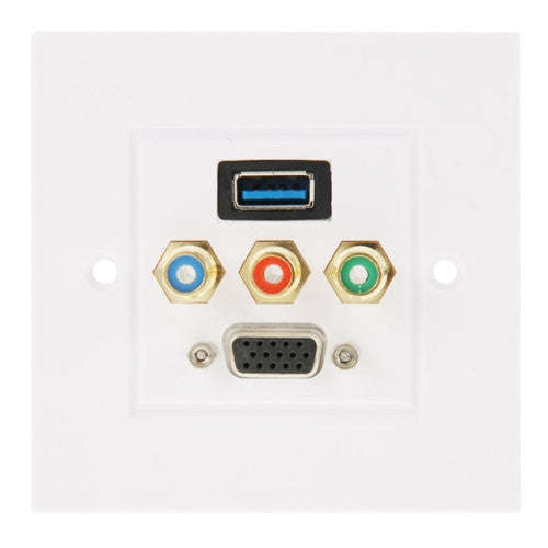 USB 3.0 Female Plug + 3 RCA Female Plugs + VGA Female Plug Wall Plate Panel