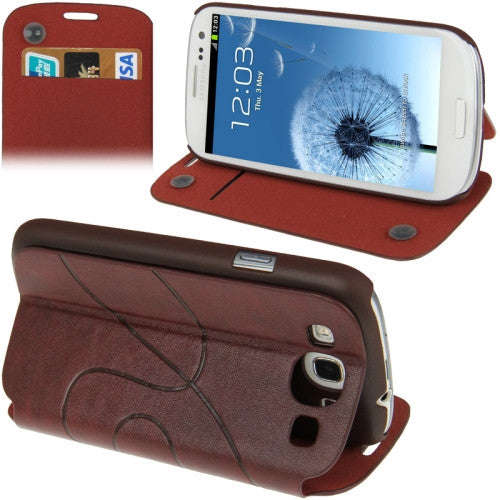 Embossing Pattern Flip Leather Case with Credit Card Slot / Holder / Suction Cup for Samsung Gala...
