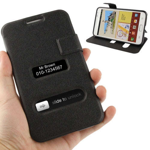 Pebble Texture Leather Case with Call Display ID & Holder for Samsung Galaxy Note / i9220 / N7000...