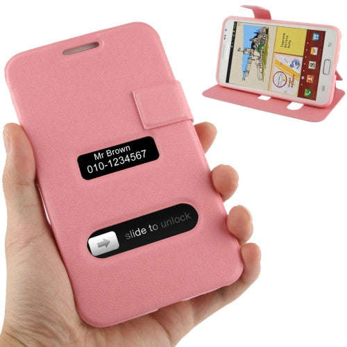 Pebble Texture Leather Case with Call Display ID & Holder for Samsung Galaxy Note / i9220 / N7000...