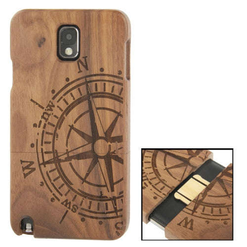 Woodcarving Ship Navigation Wheel Pattern Black Pear Wood Material Case for Samsung Galaxy Note I...