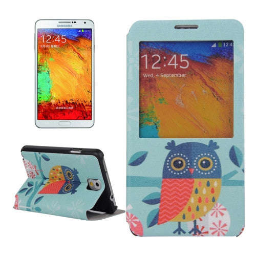 Owl Pattern Horizontal Flip Leather Case with Holder & Caller ID Window for Samsung Galaxy Note 3...