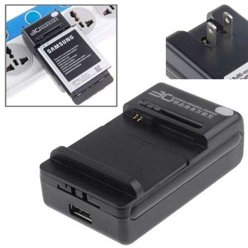 360 degrees Adjustable Universal Battery Charger US Plug with USB Output(Black)