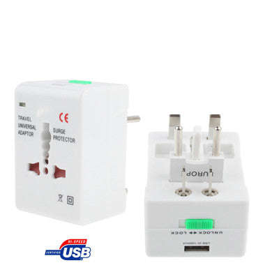 Universal US / EU / AU / UK Travel AC Power Adaptor Plug with USB Charger Socket