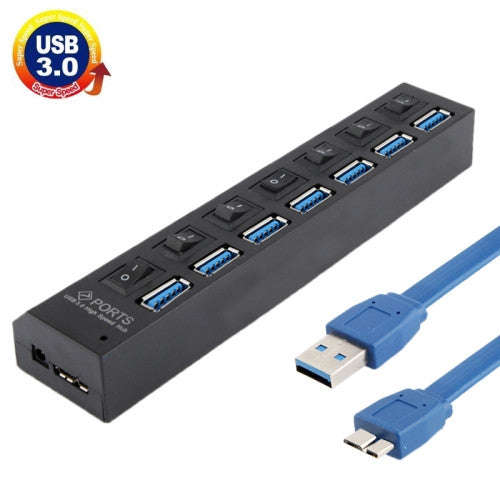 7 Ports USB 3.0 HUB Super Speed 5Gbps Plug and Play Support 1TB(Black)