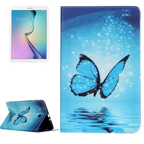 For Samsung Galaxy Tab E 9.6 / T560 Painting Blue Butterfly Pattern Horizontal Flip Leather Case ...