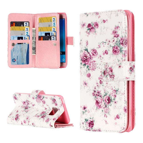 For Samsung Galaxy J7 (2016) / J710 Rose Pattern Horizontal Flip Leather Case with 9 Card Slots &...