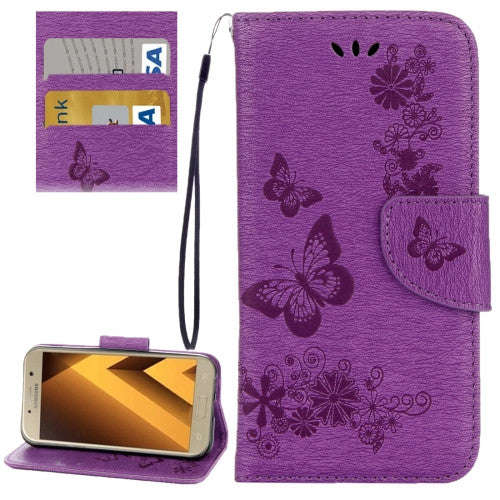 Samsung Galaxy A5 Case, (2017) / A520 Butterflies Embossing Horizontal Flip Leather Case with Hol...
