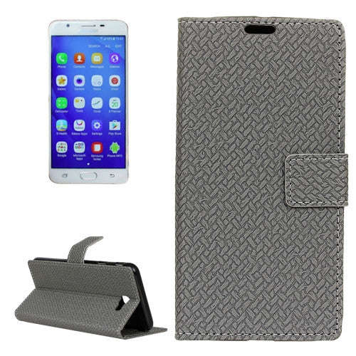 For Samsung Galaxy J7 Prime Weaving Texture Horizontal Flip PU Leather Case with Holder & Card Sl...