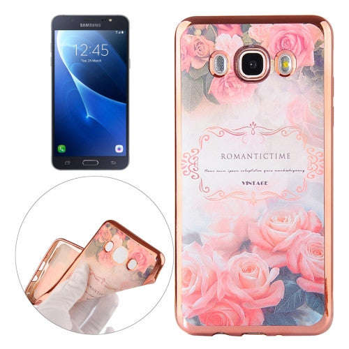 For Samsung Galaxy J7 (2016) / J710 Romantic Roses Pattern Electroplating Frame Soft TPU Protecti...