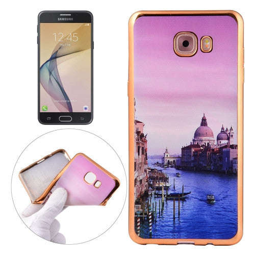 For Samsung Galaxy J7 Prime Watercourse Pattern Electroplating Frame Soft TPU Protective Case