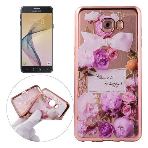 For Samsung Galaxy J5 Prime Purple Roses Pattern Electroplating Frame Soft TPU Protective Case