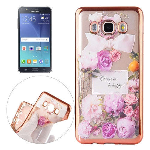 For Samsung Galaxy J5 / J500 Purple Roses Pattern Electroplating Frame Soft TPU Protective Case