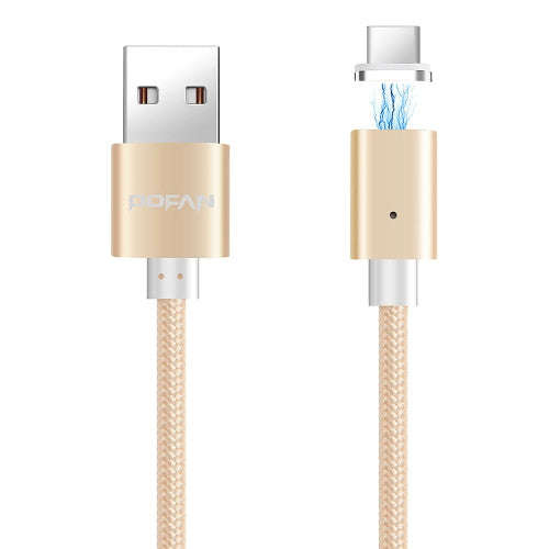 POFAN P13 1m 2A Magnetic Type-C to USB Weave Style Data Sync Charging Cable with LED Light for iP...