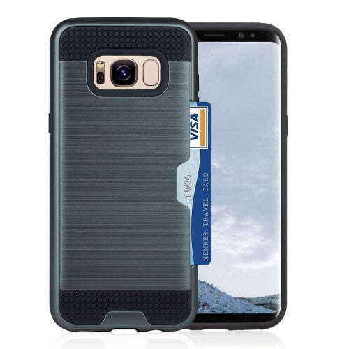Samsung Galaxy S8 Case, with credit card slot holder TPU+PC mobile phone covers(Dark Blue)