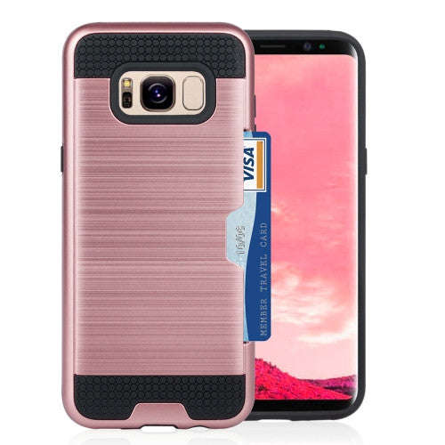 Samsung Galaxy S8 Case, with credit card slot holder TPU+PC mobile phone covers(Rose Gold)