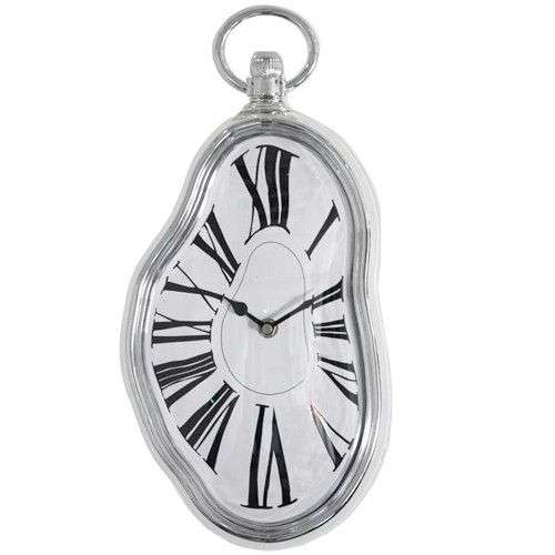 Roman Numeral  Retro Timepiece  Melting Distorted Wall Clock(Silver)
