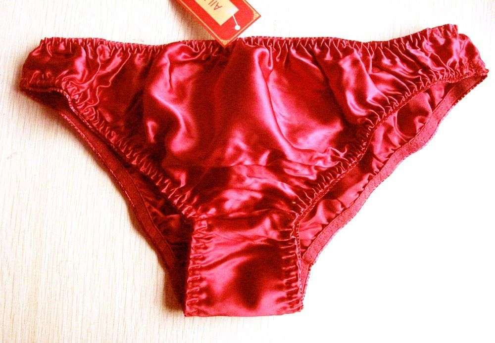 100% Silk Bikini Panties Red L - Waist 32"~35"