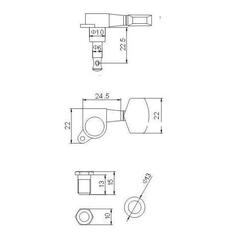 Square Top Machine Heads - Black / Right