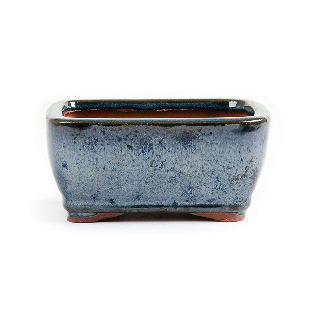 11.5cm x 8.5cm x 5.5cm Glazed Bonsai Container - Dark Aqua Blue