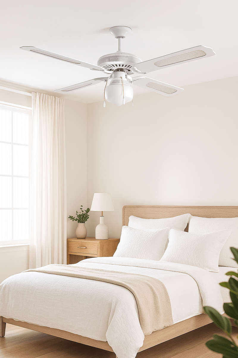 White Rattan Ceiling Fan with Light