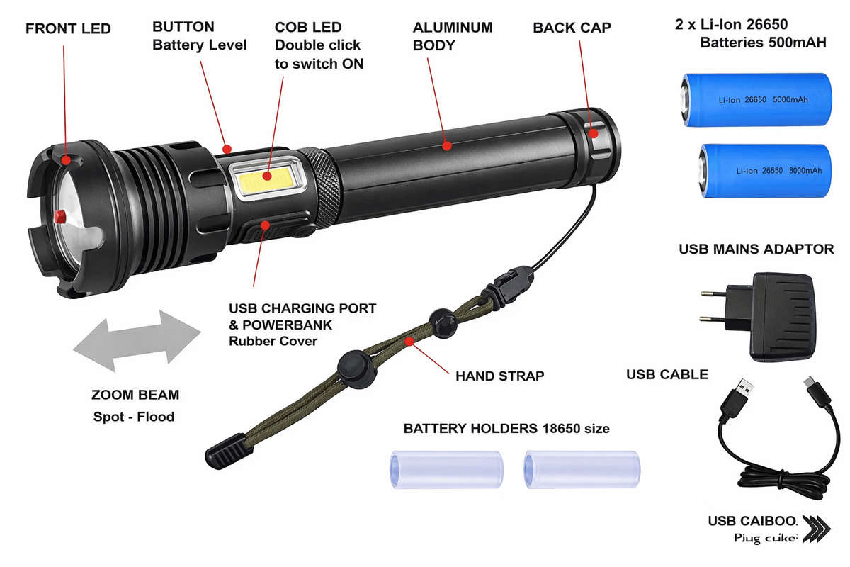 High Bright LED Flash Light - 2500 Lumens