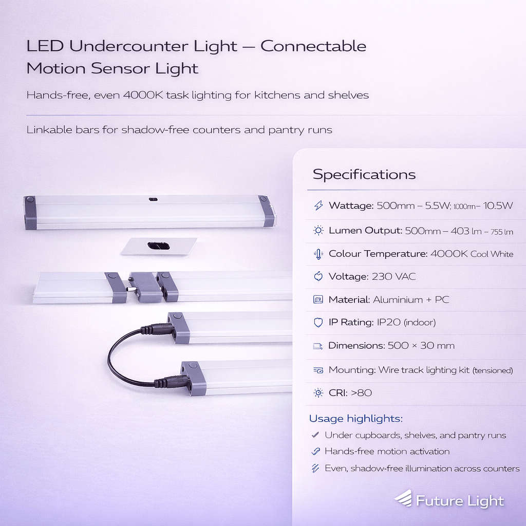 LED Undercounter Light - Connectable Motion Sensor Light - 1000mm