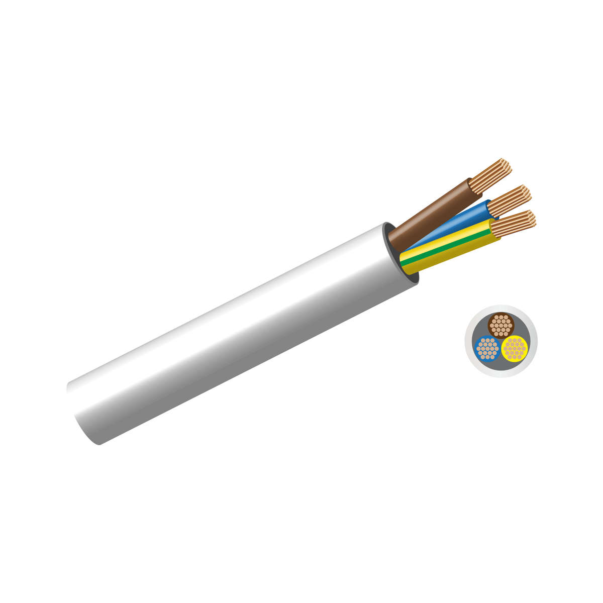 3 Core White Electrical Cord - 0.75mm