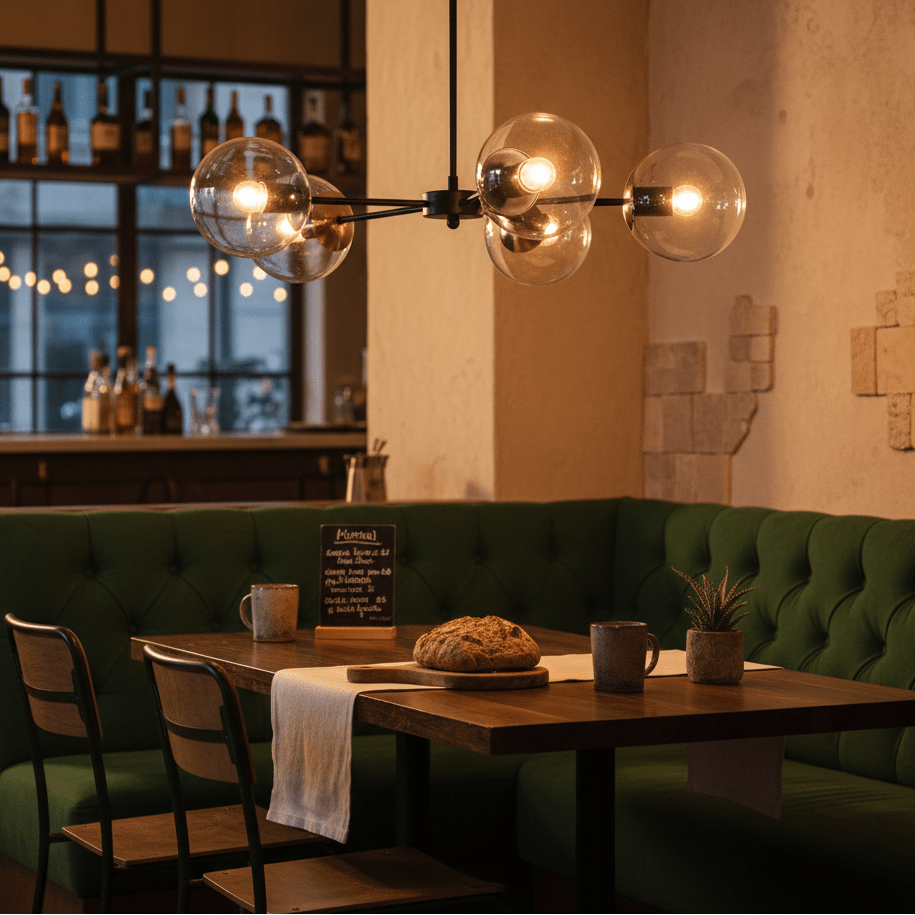 5 Light Black & Antique Brass Pendant