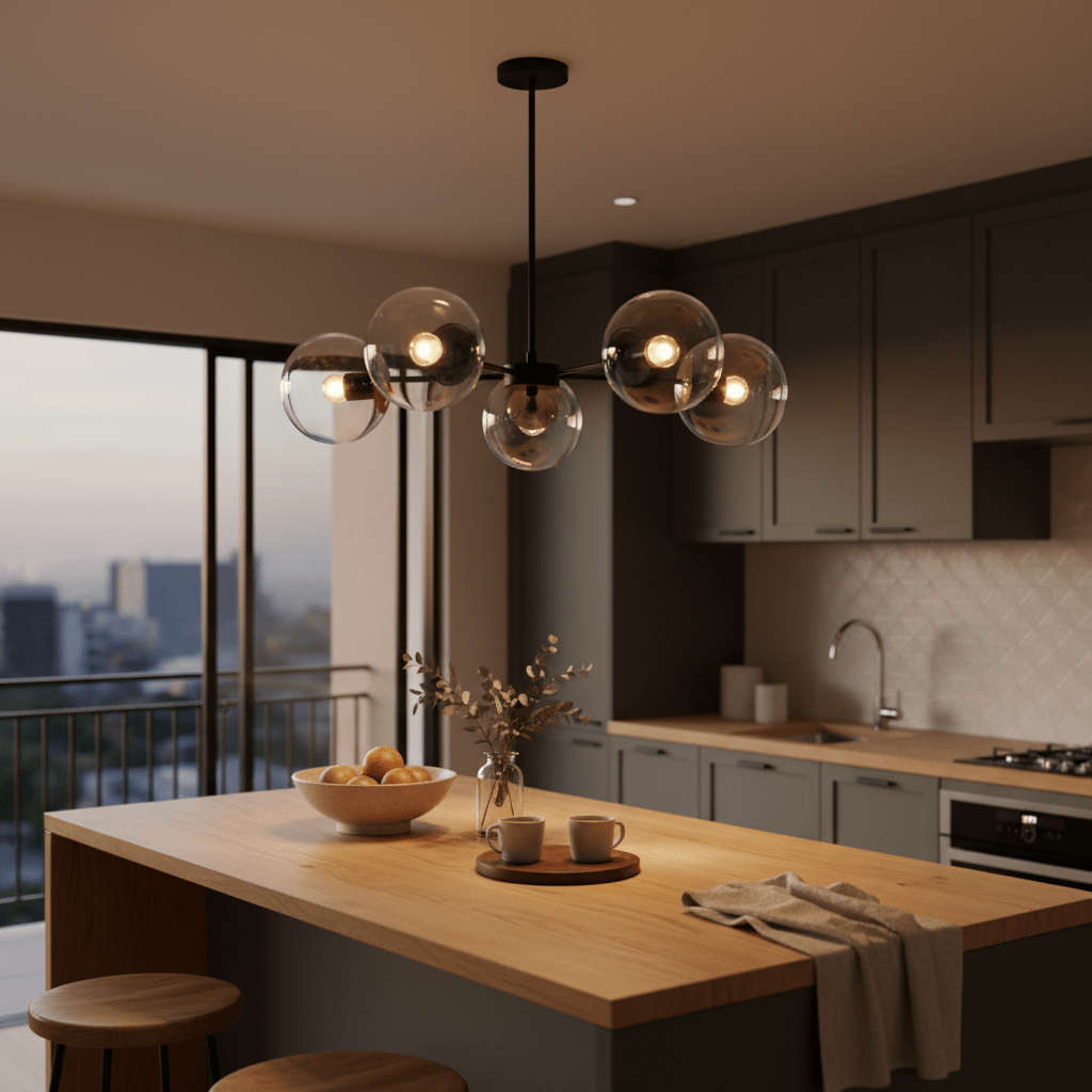 5 Light Black & Antique Brass Pendant