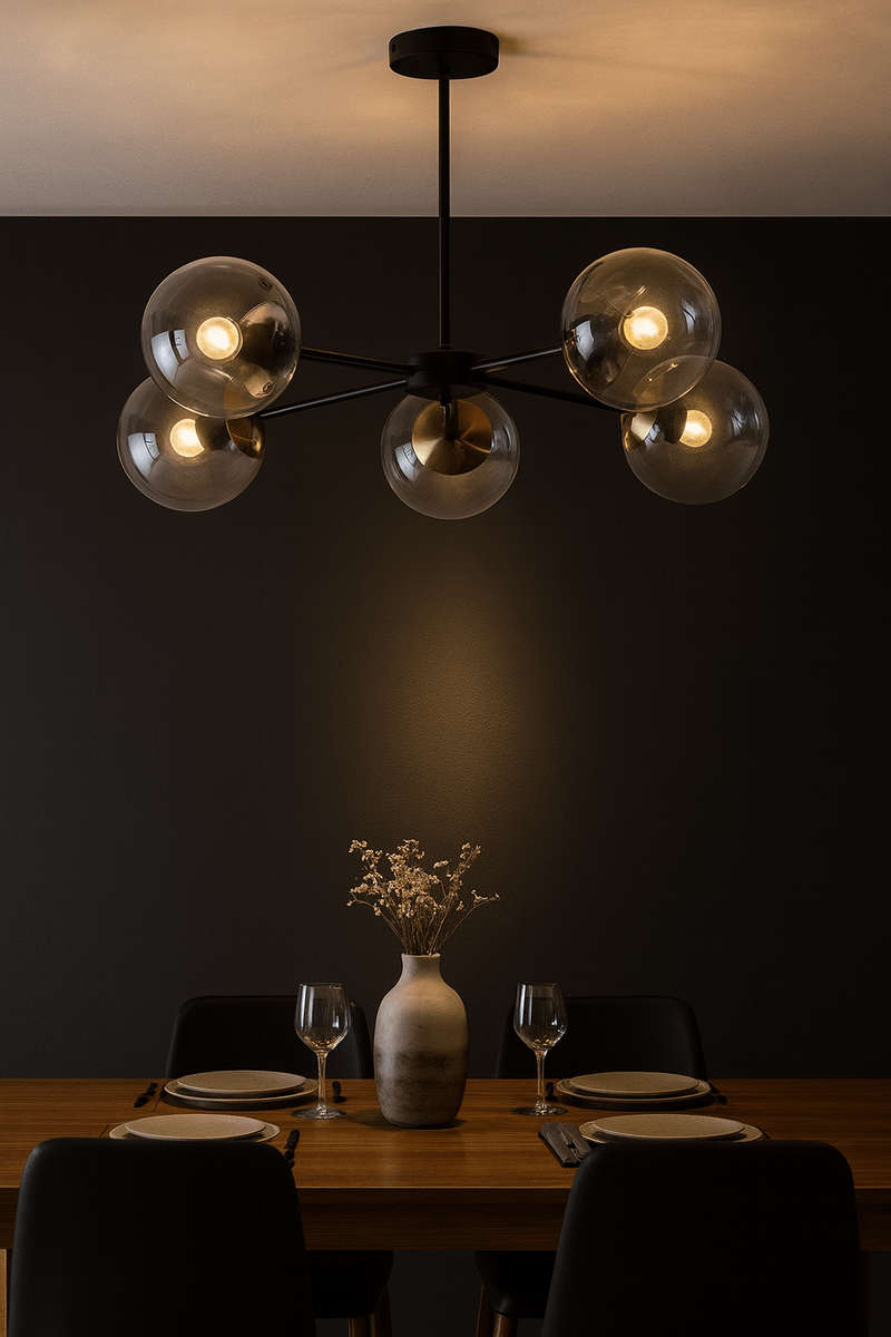 5 Light Black & Antique Brass Pendant