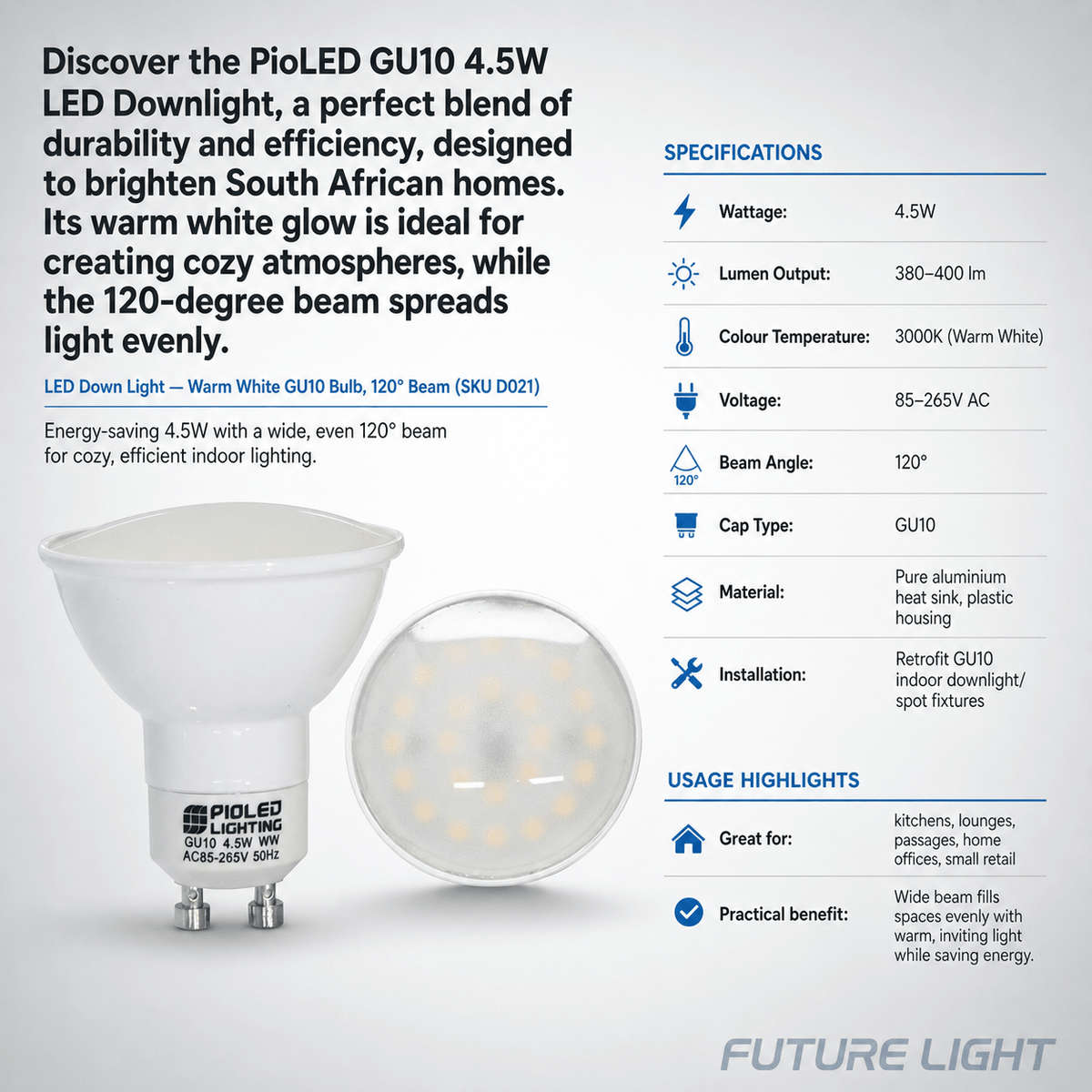 4.5W GU10 LED Downlight - Warm White