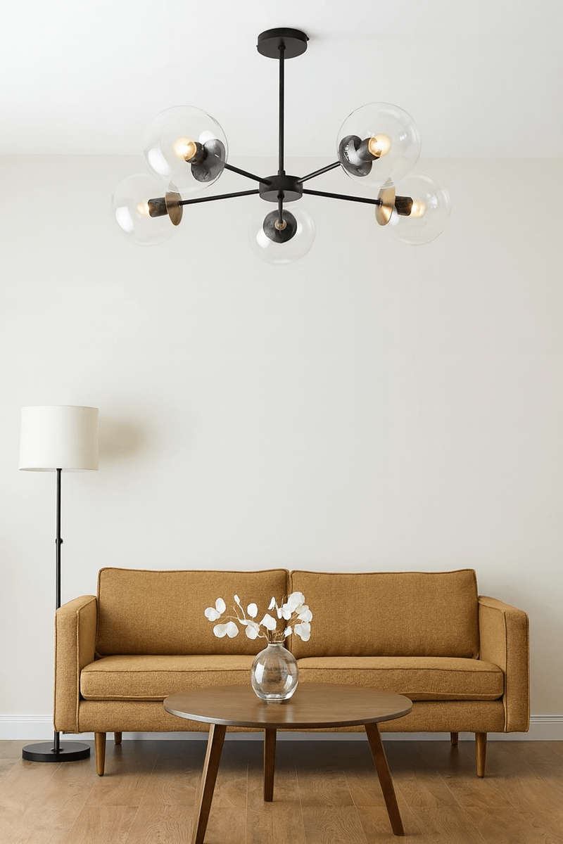 5 Light Black & Antique Brass Pendant