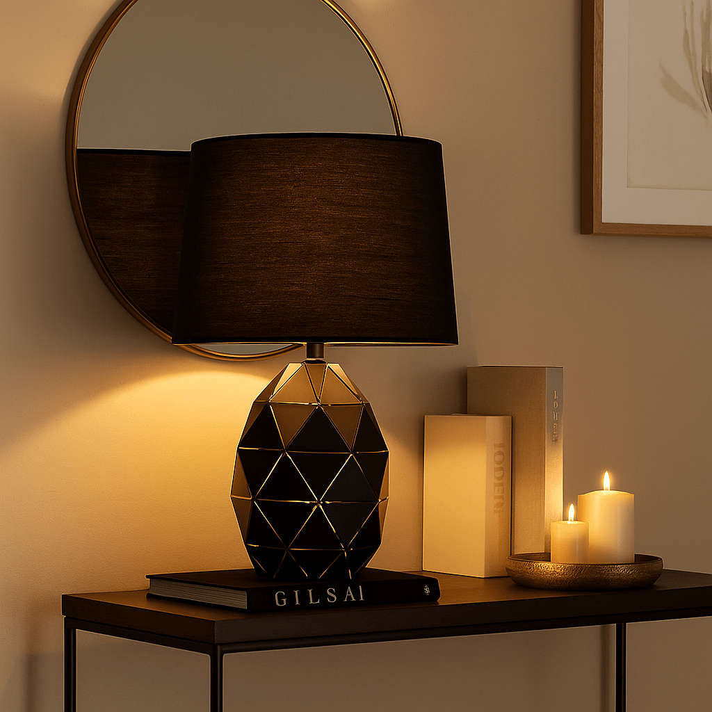 Black Geometric Table Lamp - Dual Light