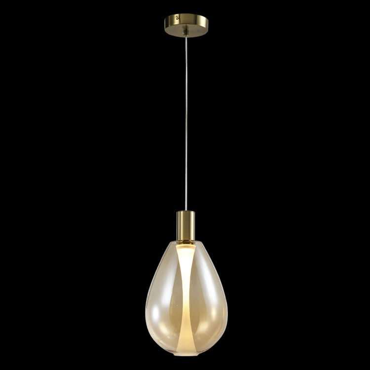 Amber Glass Gold Finish LED Pendant Light