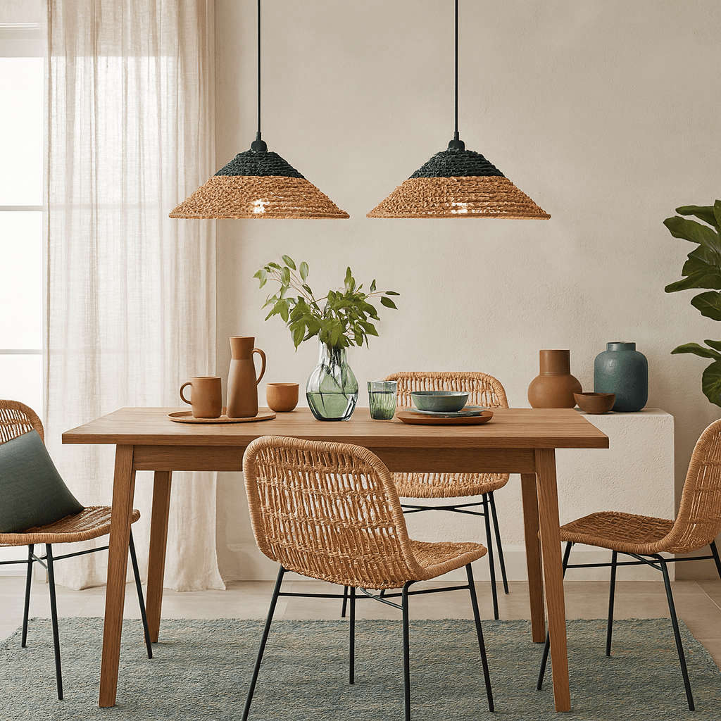 Iron and Paper Rope Pendant  - Natural & Black