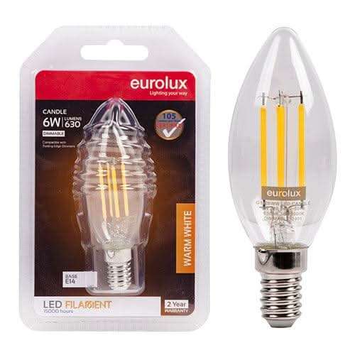 5W Dimmable Clear Candle Filament LED Bulb  E14, 3000K Warm White