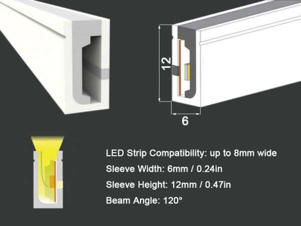 Side Bending Flexible Silicone Profile - 6mm x 12mm