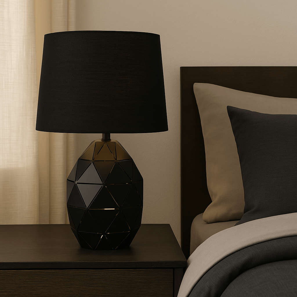 Black Geometric Table Lamp - Dual Light