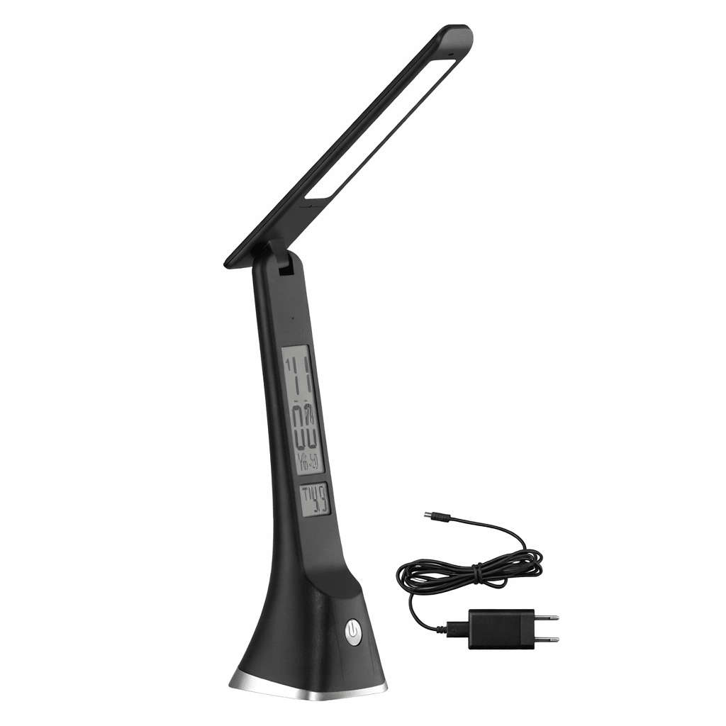 Black Rechargeable Desk Lamp - Alarm, Date & Time Display