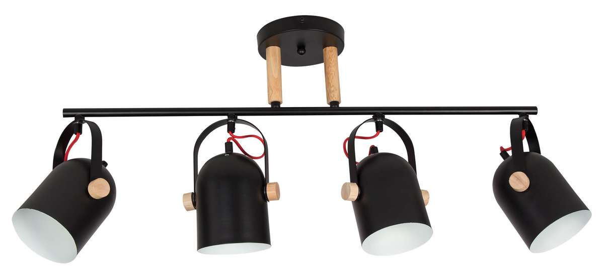 4 Light Black & Wood Ceiling Spotlight