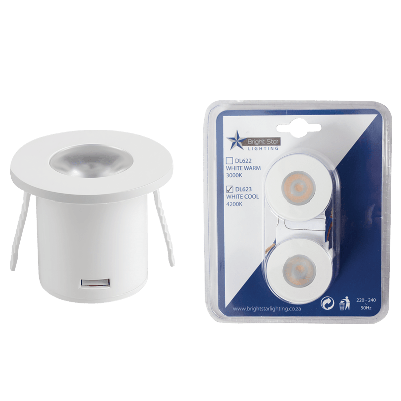 1W White Round LED Downlight - 4200K, IP20