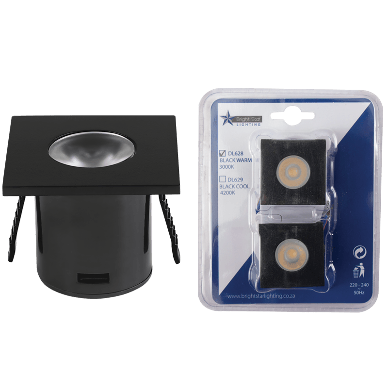 1W LED Downlight - 3000K - Black Square Star Light