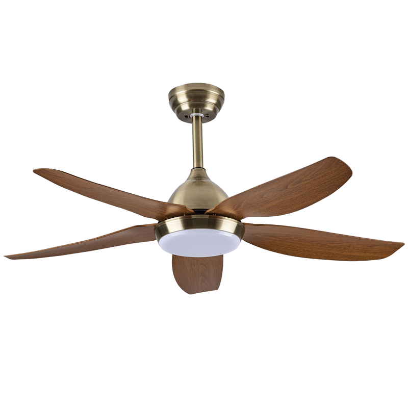 5 Blade Brass & Wood Ceiling Fan