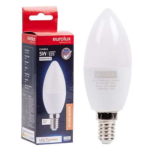 5W Dimmable Opal Candle LED Bulb  E14, 3000K Warm White