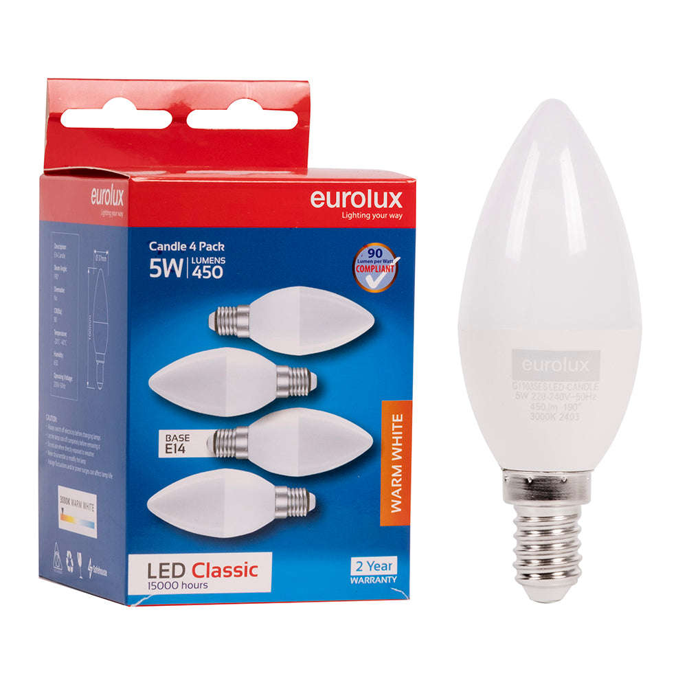5W White Candle LED Bulb  E14, 3000K Warm White