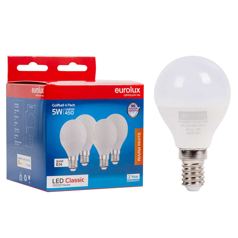 5W White Golf Ball LED Bulb  E27, 3000K Warm White