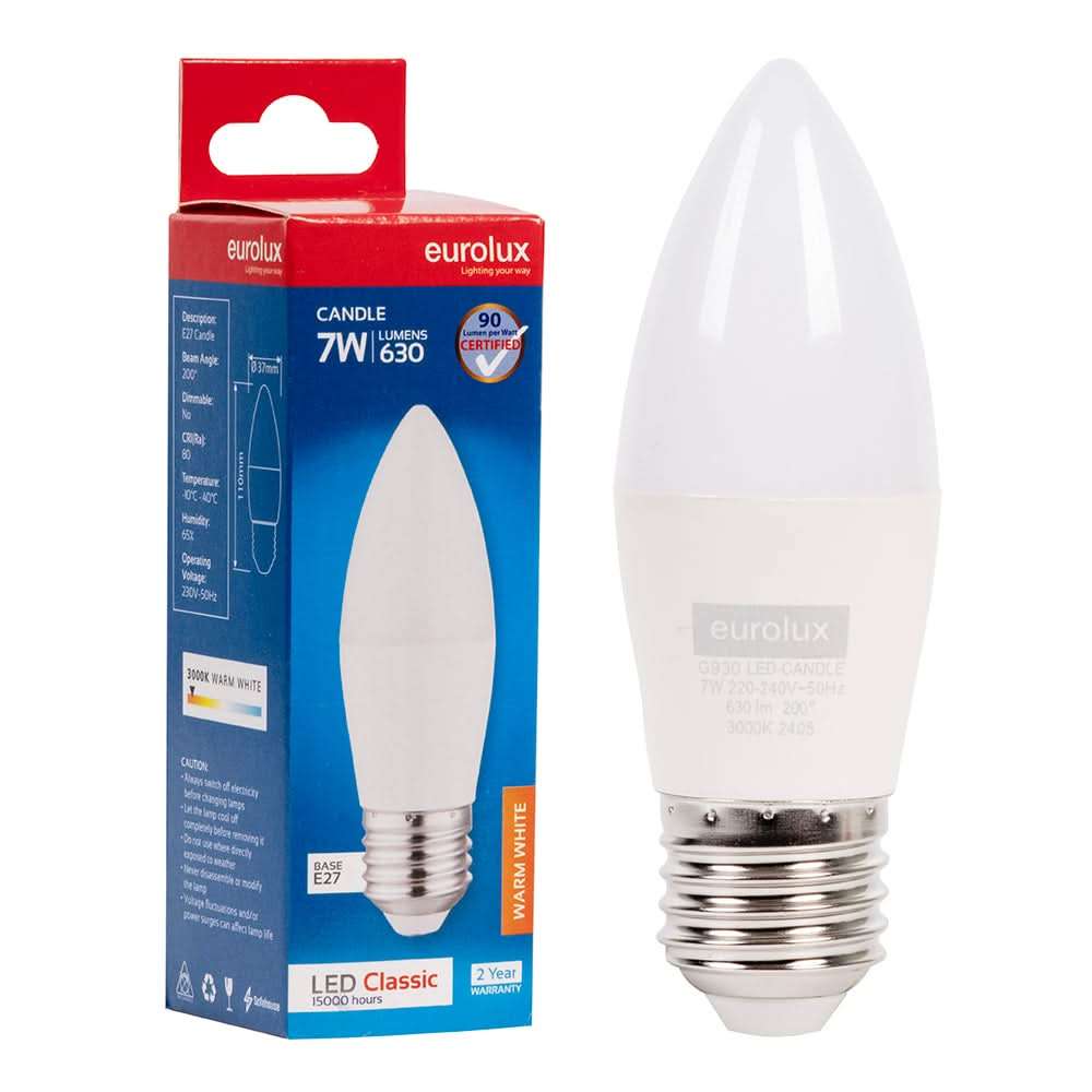 7W Warm White LED E27 Candle Bulb