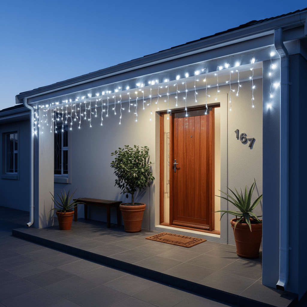 Twinkling Icicle Lights - Cool White 5m Width - White