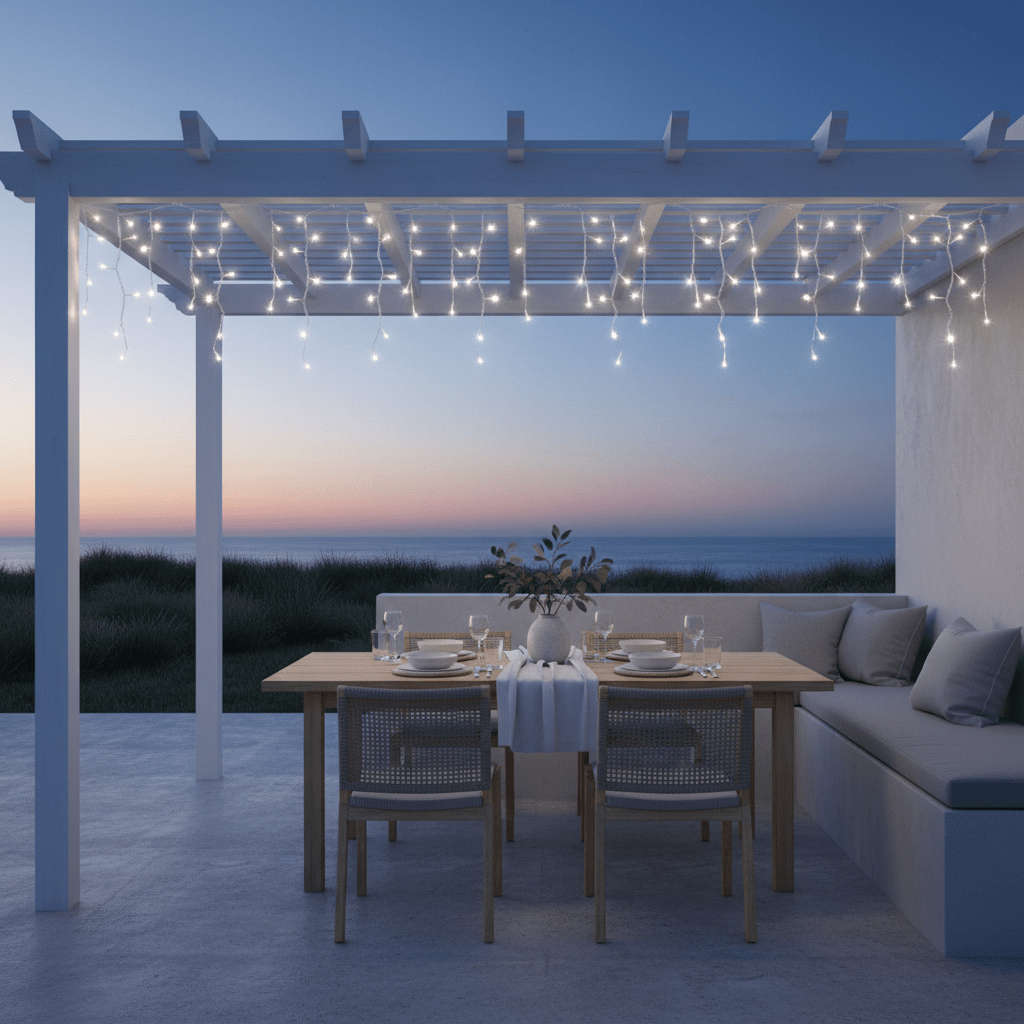 Twinkling Icicle Lights - Cool White 5m Width - White